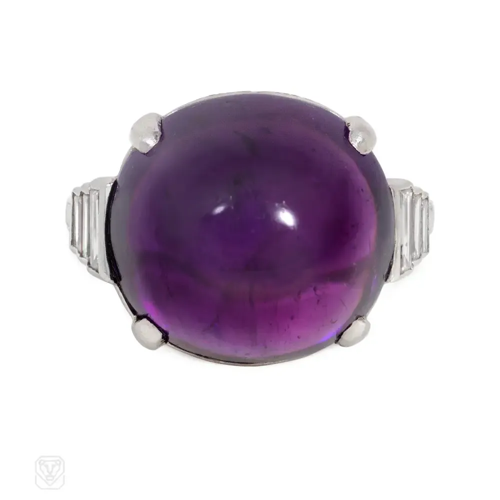 Art Deco sugarloaf amethyst and diamond ring