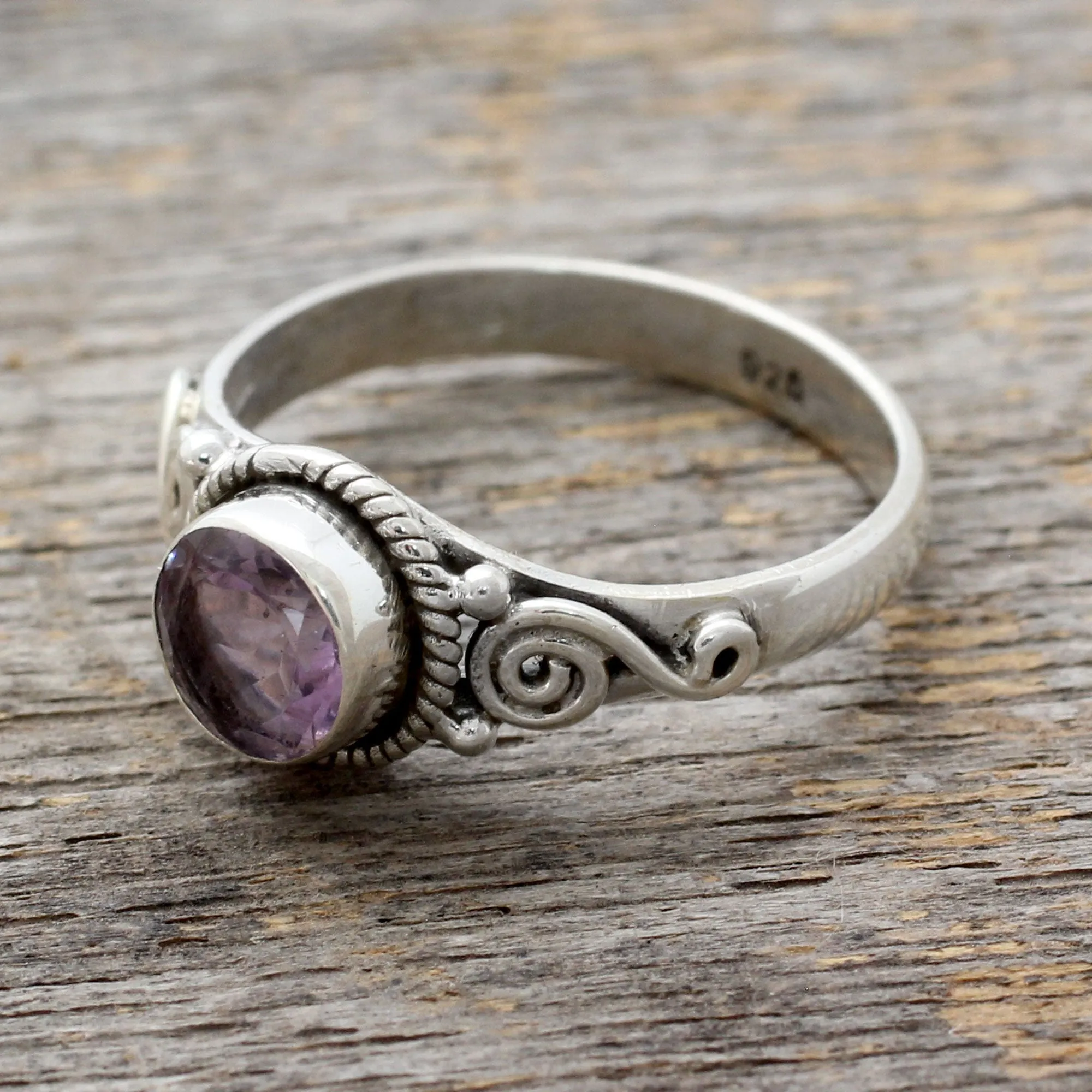 Artisan Crafted Silver and Amethyst Ring from India - Assam Orchid | NOVICA