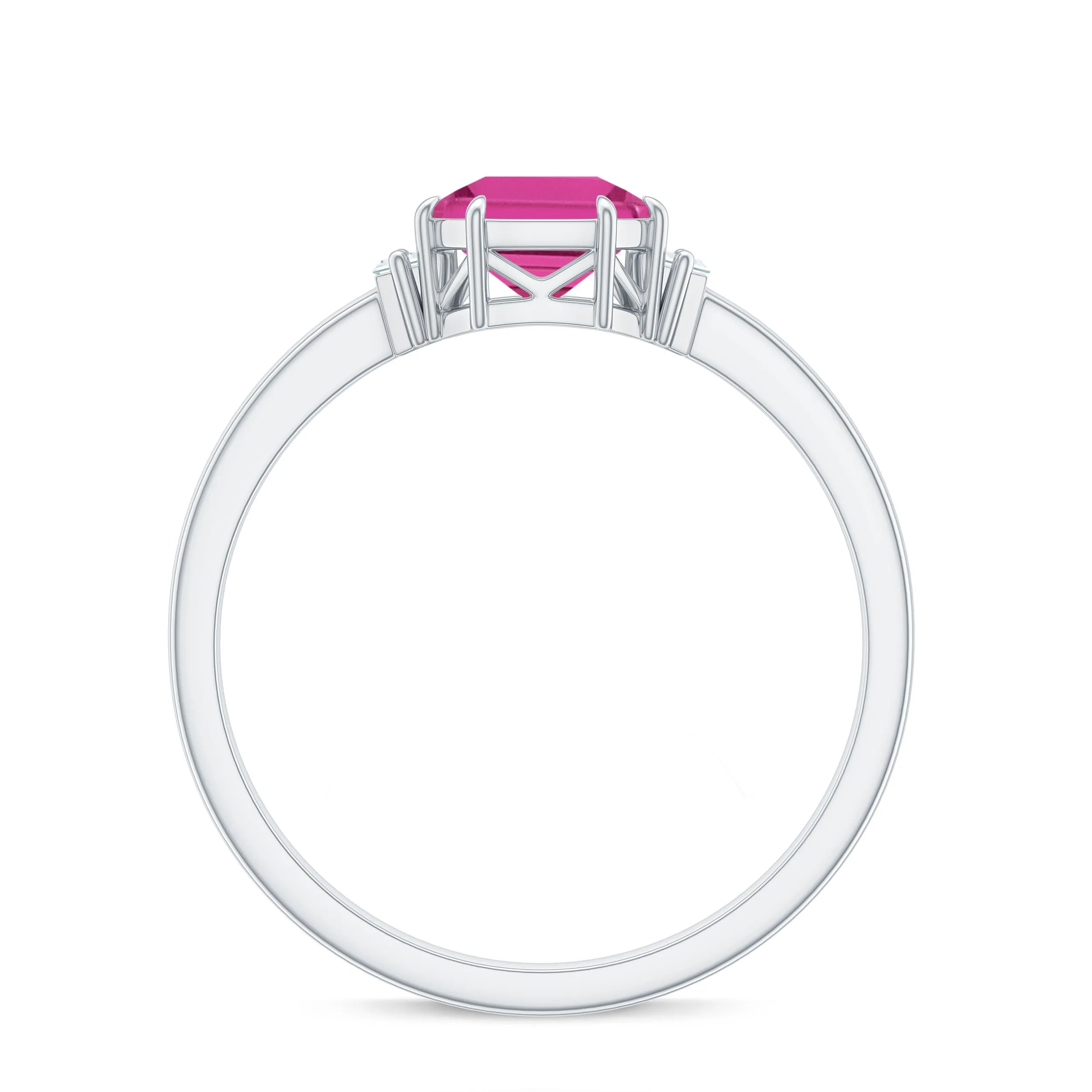 Asscher Cut Pink Tourmaline Solitaire Ring with Diamond