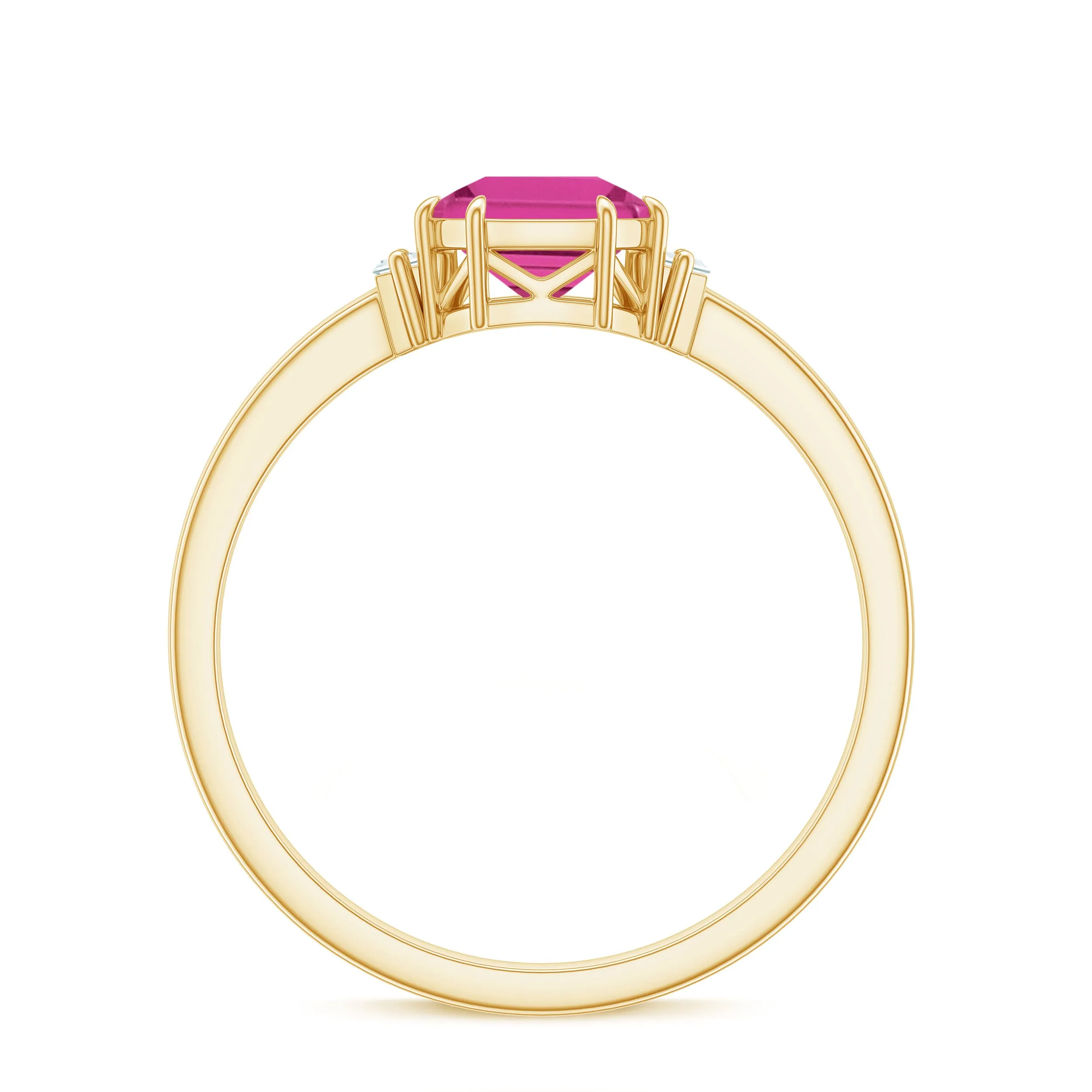 Asscher Cut Pink Tourmaline Solitaire Ring with Diamond