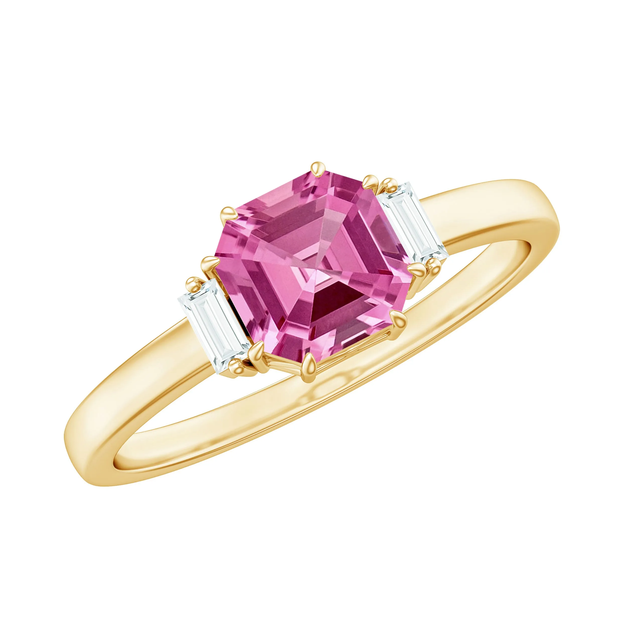 Asscher Cut Pink Tourmaline Solitaire Ring with Diamond