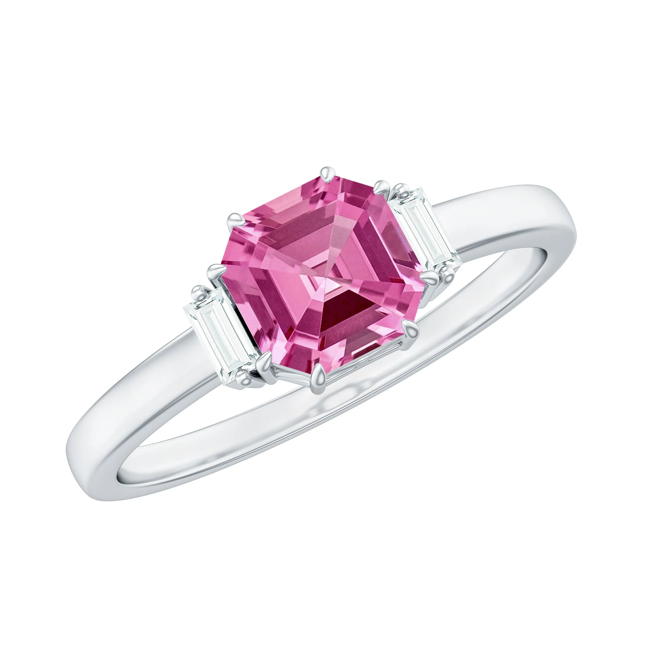 Asscher Cut Pink Tourmaline Solitaire Ring with Diamond