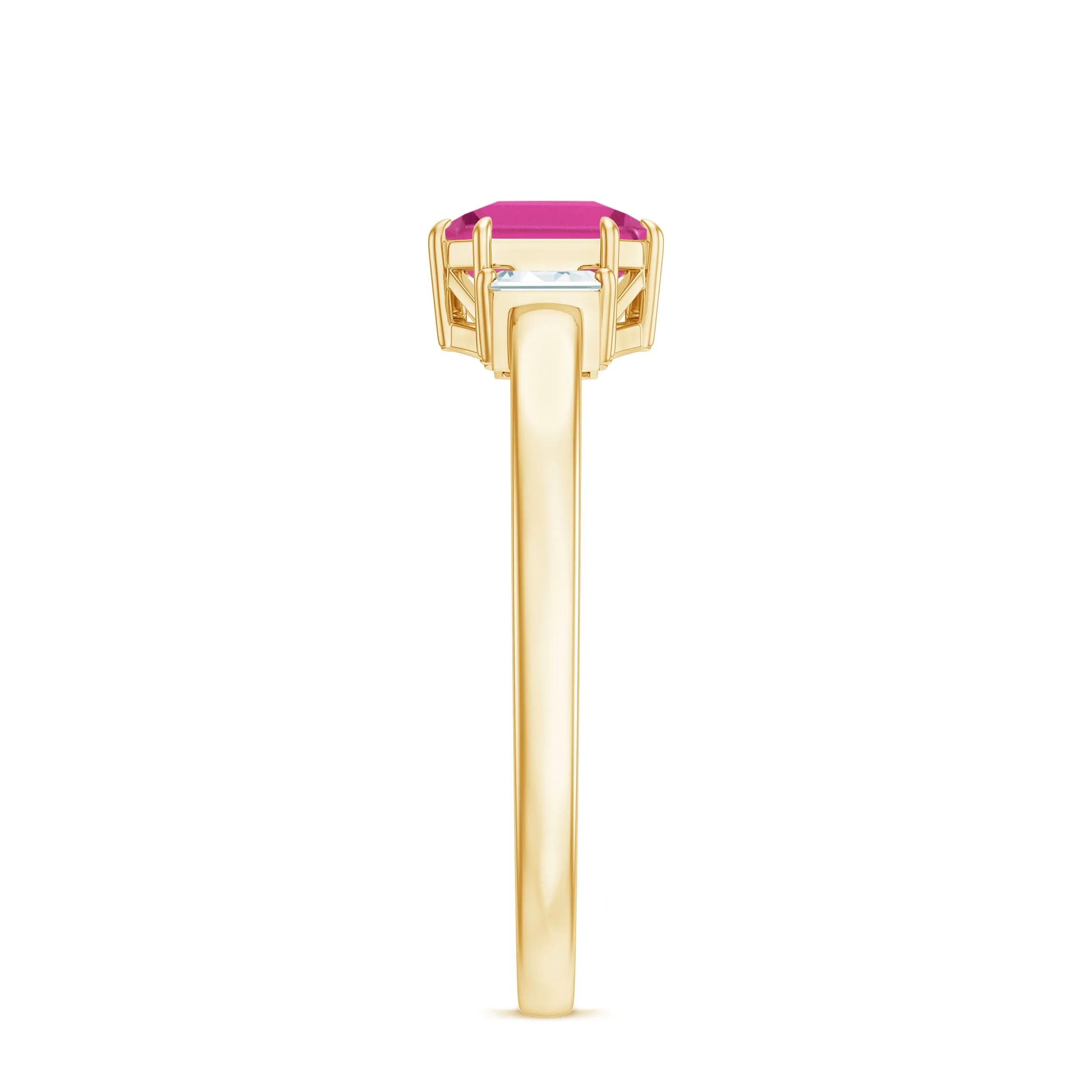 Asscher Cut Pink Tourmaline Solitaire Ring with Diamond