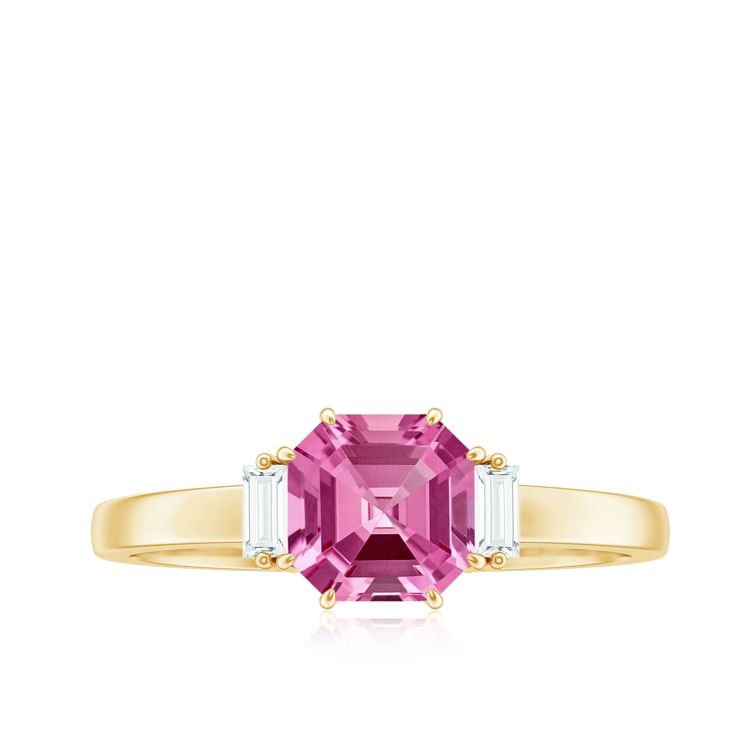 Asscher Cut Pink Tourmaline Solitaire Ring with Diamond