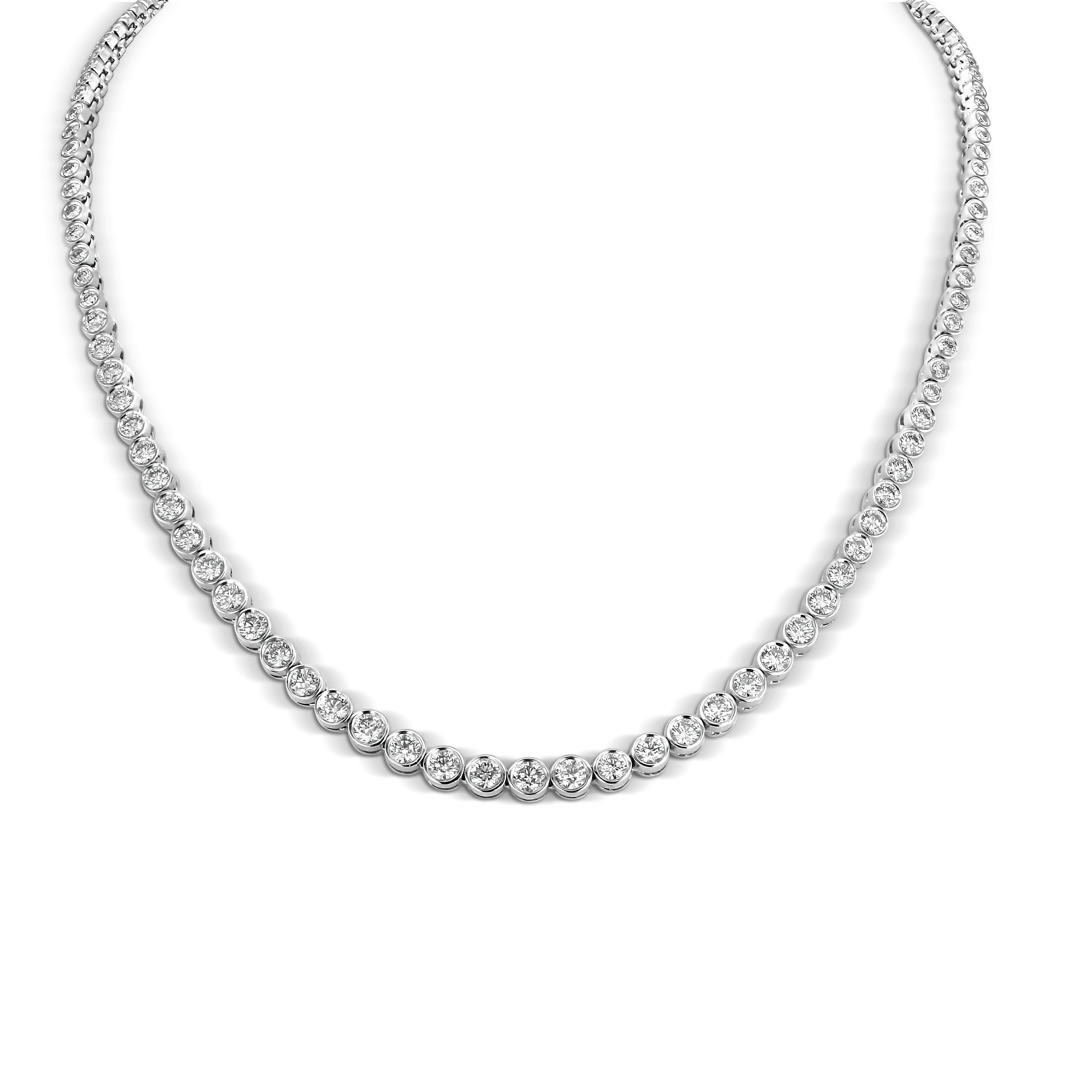 Astrid 18ct White Gold Graduated Rubover Set Diamond Tennis Necklace