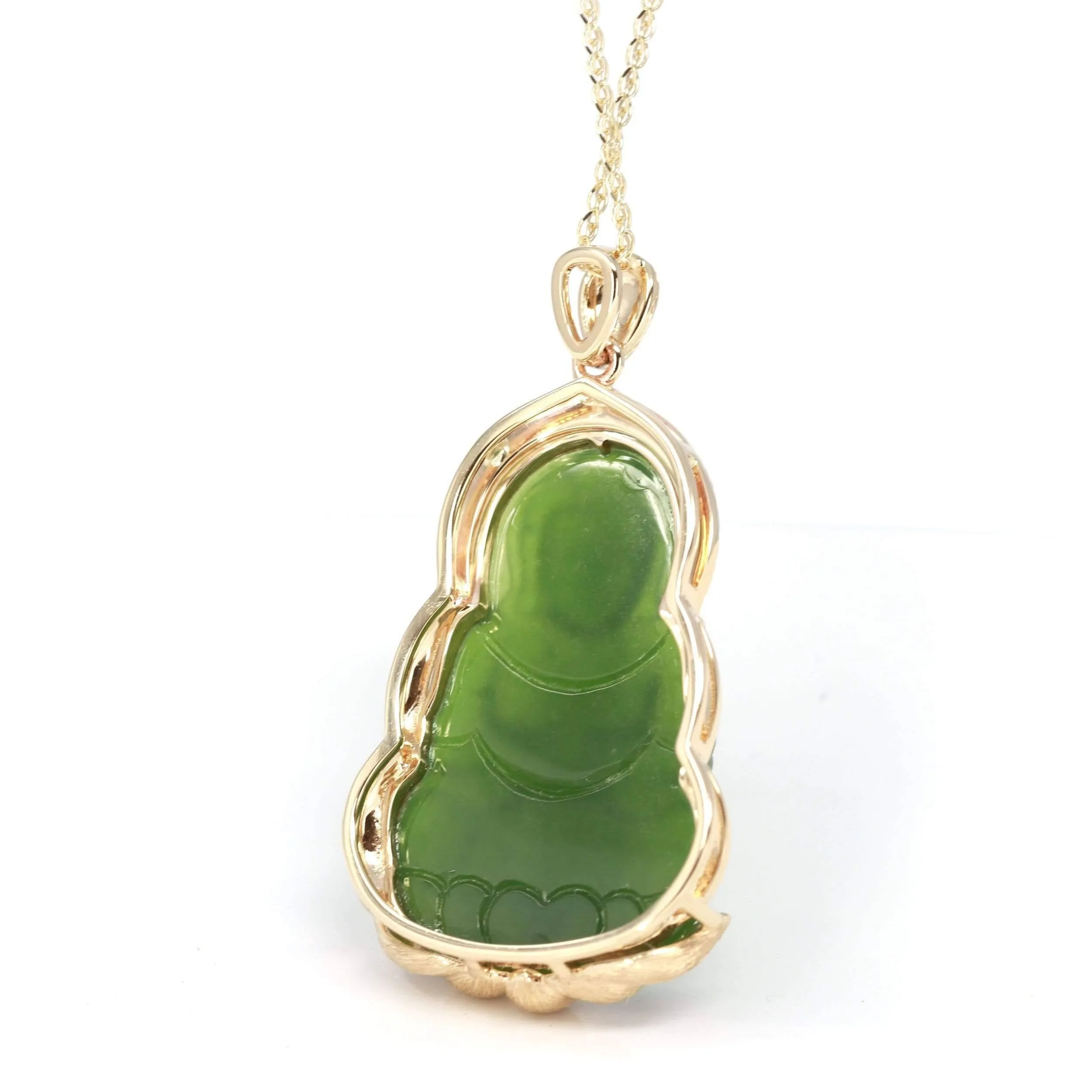 Baikalla™ 14K Yellow Gold Genuine Nephrite Green Jade GuanYin Pendant Necklace