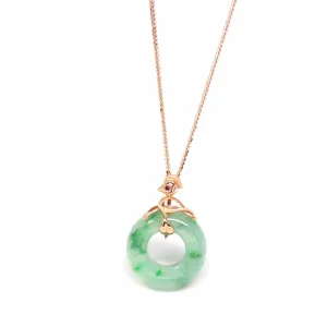 Baikalla™ "Good Luck Birdie" 18k Rose Gold Genuine Burmese Jadeite Lucky Kou Kou  Pendant Necklace With AA Ruby