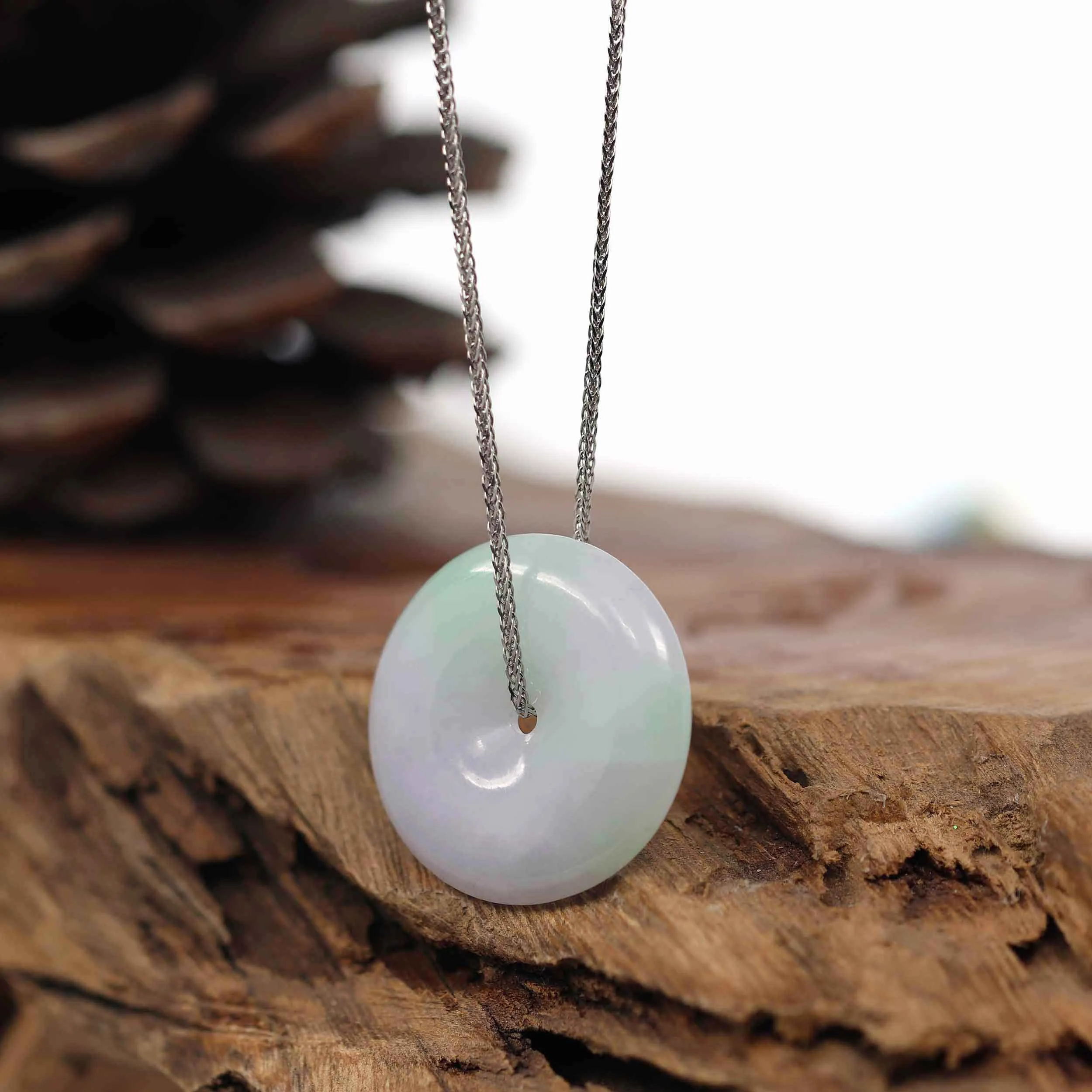 Baikalla "Good Luck Button" Necklace Lavender Green Jadeite Jade Lucky Ping An Kou Pendant