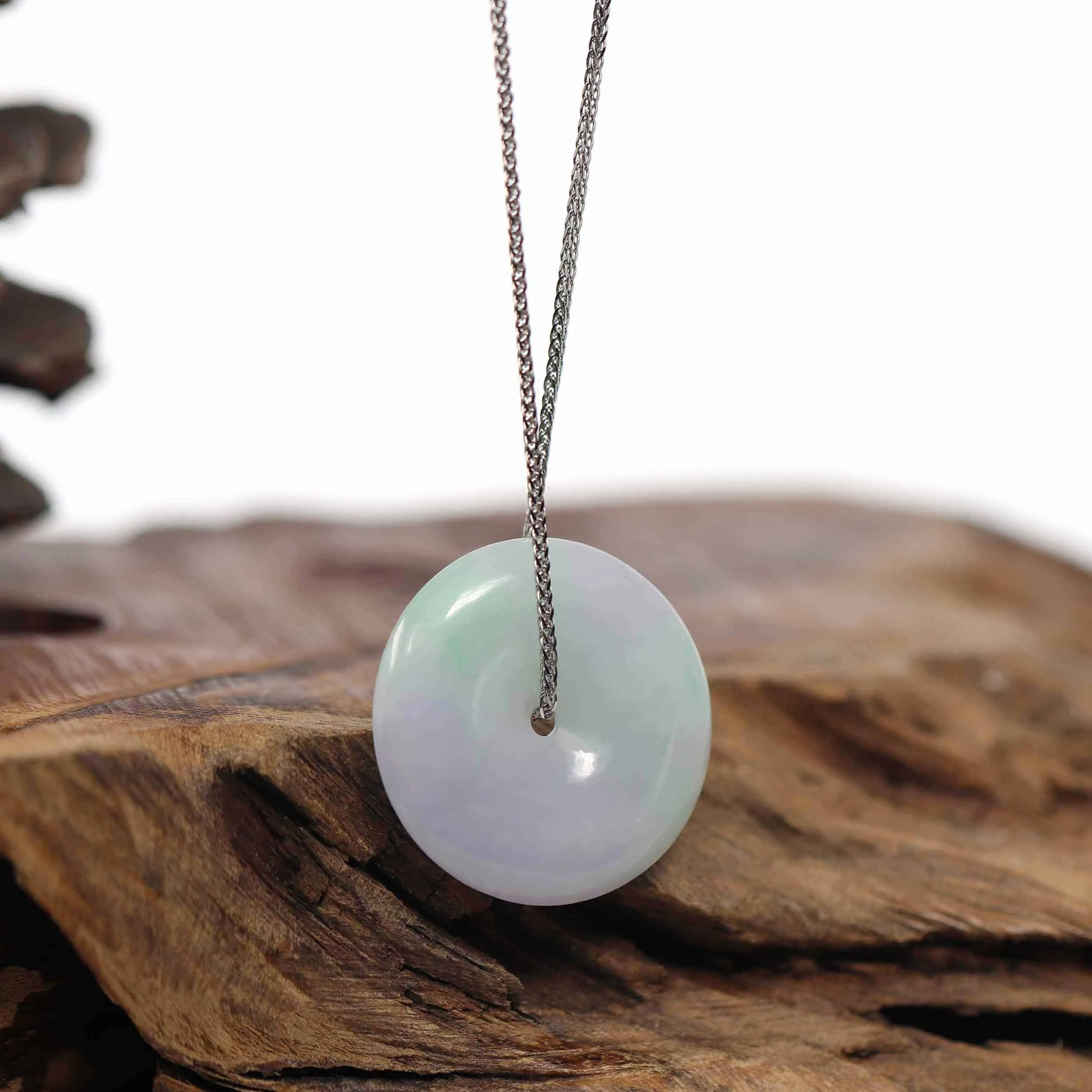 Baikalla "Good Luck Button" Necklace Lavender Green Jadeite Jade Lucky Ping An Kou Pendant