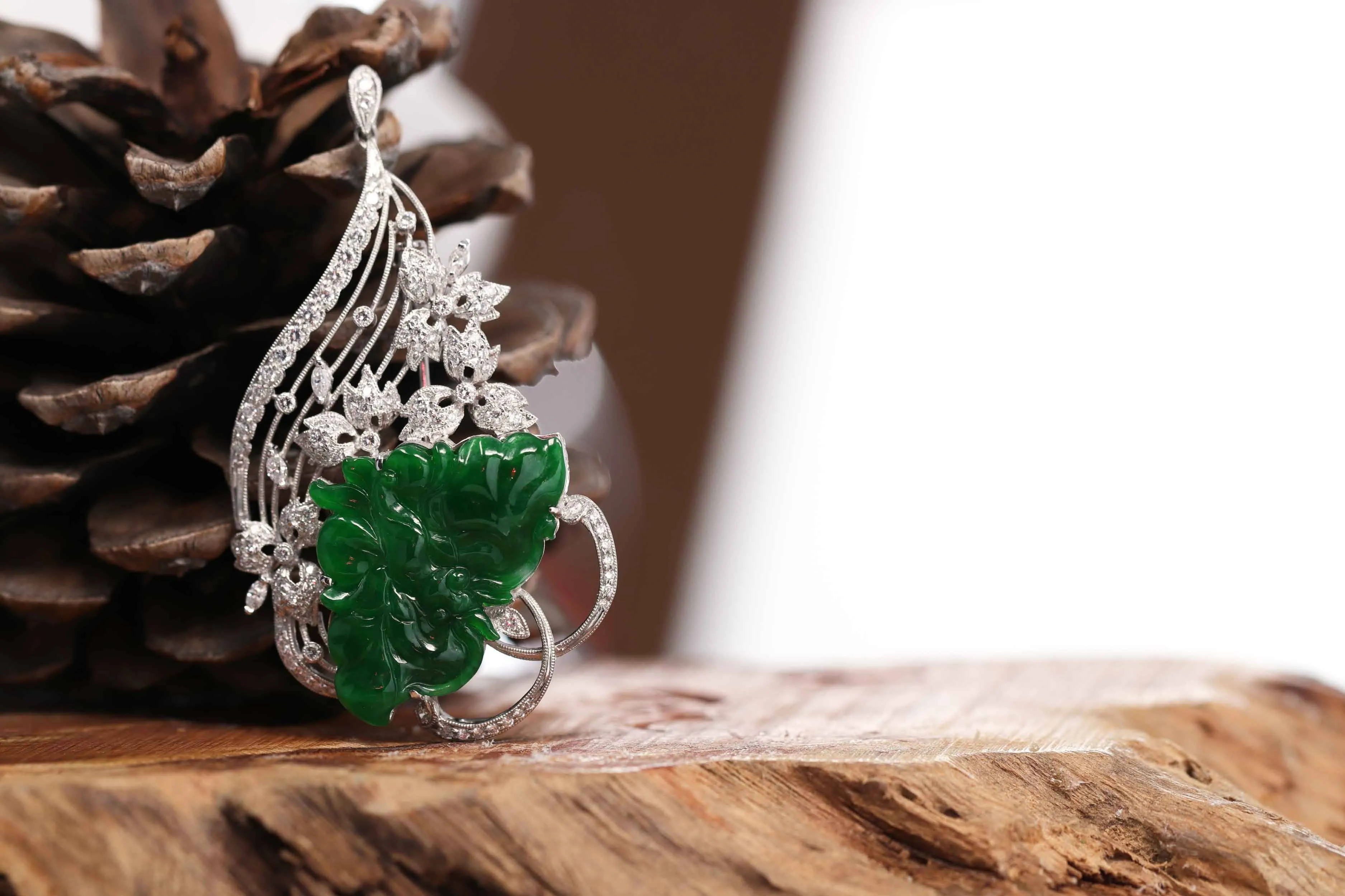 Baikalla "Imperial Butterfly" 18K White Gold Genuine Imperial Jadeite Pendant & Brooch with Diamonds