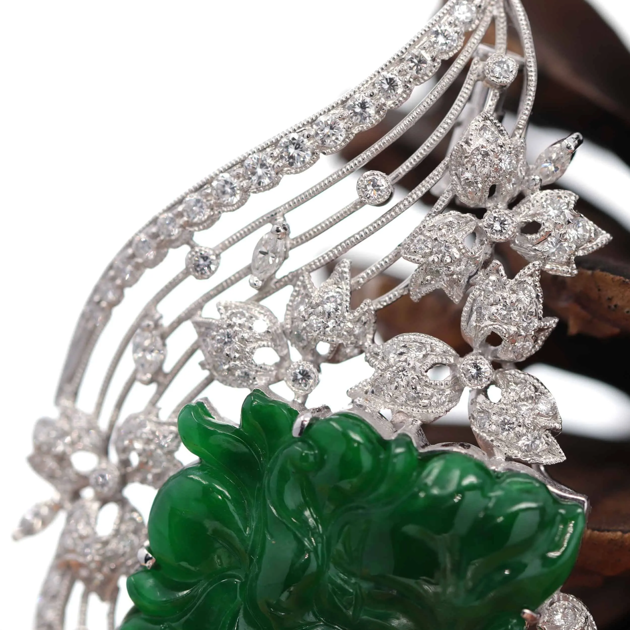 Baikalla "Imperial Butterfly" 18K White Gold Genuine Imperial Jadeite Pendant & Brooch with Diamonds