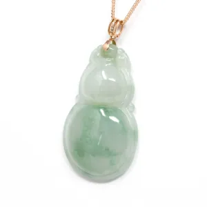 Baikalla™ "Lucky Bottle Gourd" Genuine Green Jadeite Bottle Gourd Pendant Necklace With 18k Rose Gold Diamond Bail