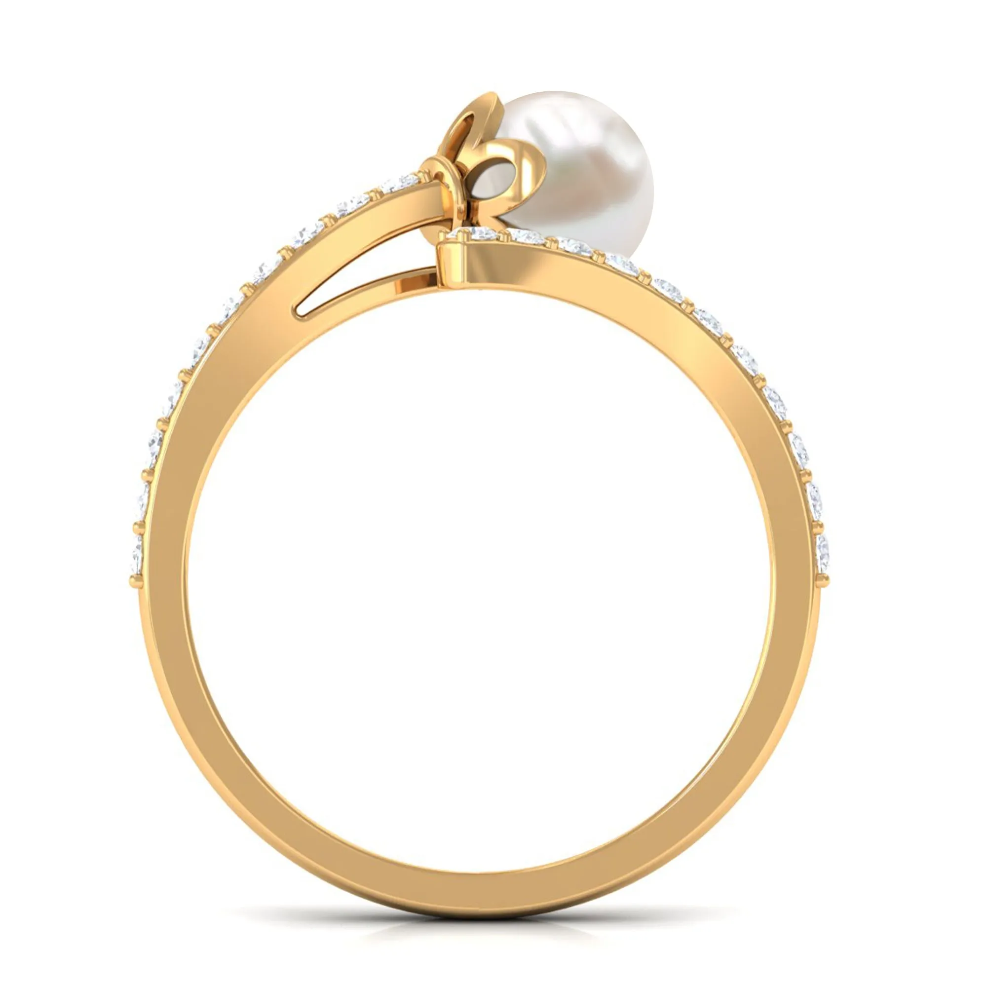 Bead Set Freshwater Pearl Minimal Wrap Ring with Diamond