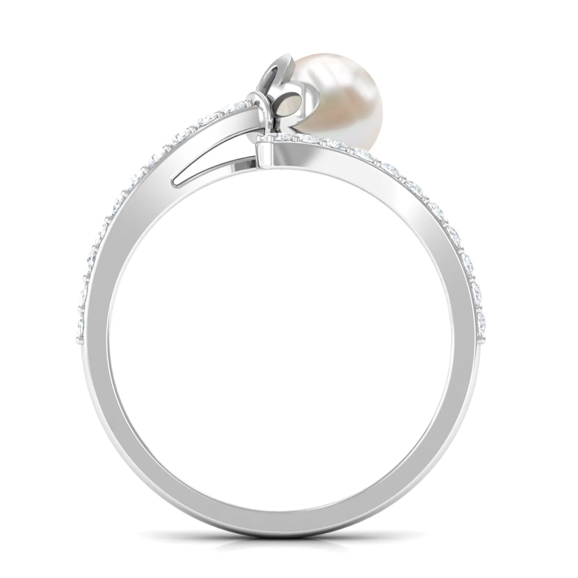 Bead Set Freshwater Pearl Minimal Wrap Ring with Diamond