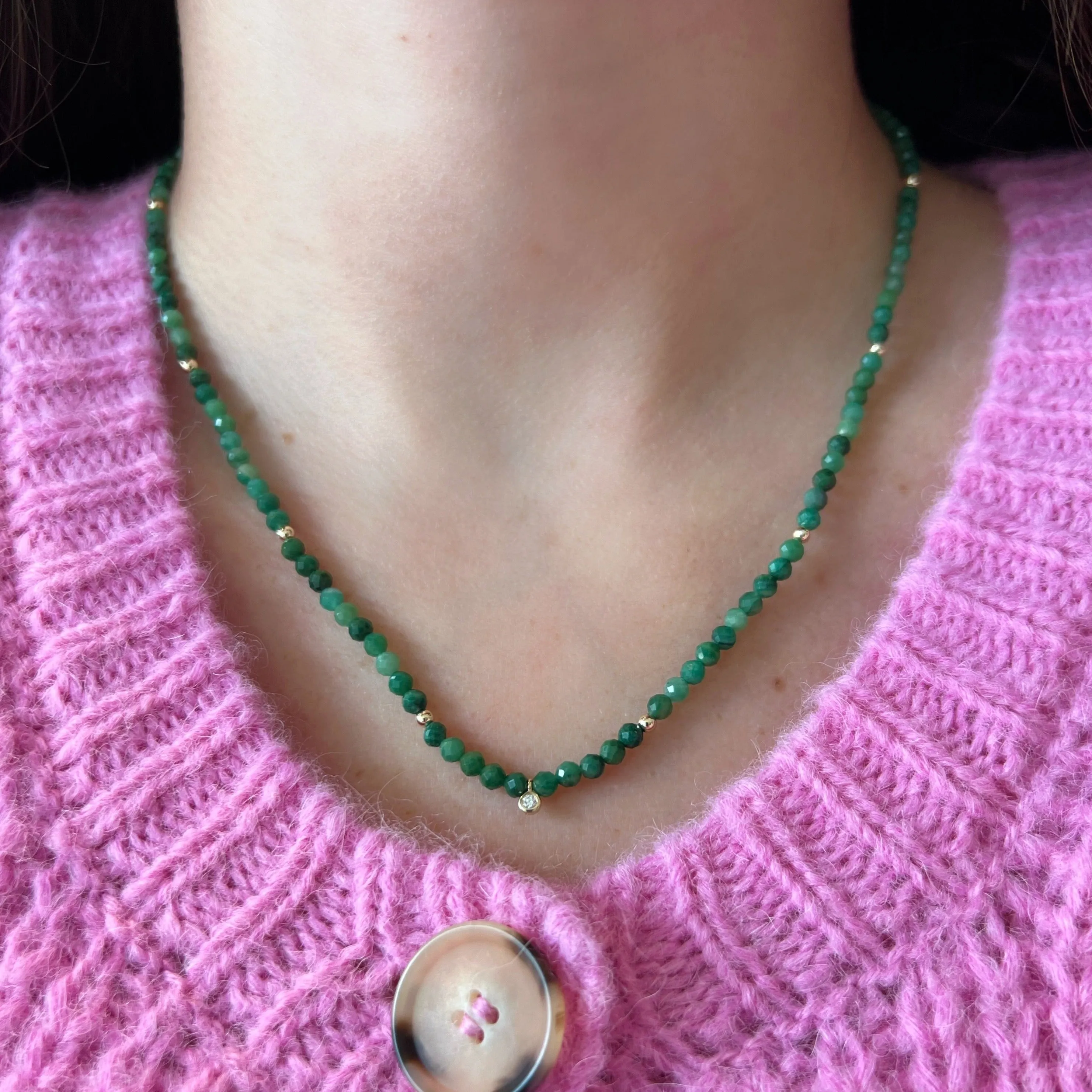 Beaded Jade Necklace with Diamond