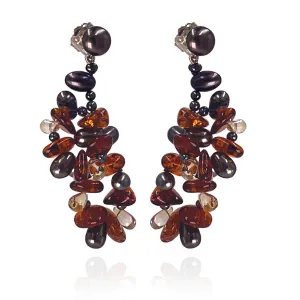 Black Freshwater Pearl, Citrine & Honey Amber Drop Earrings