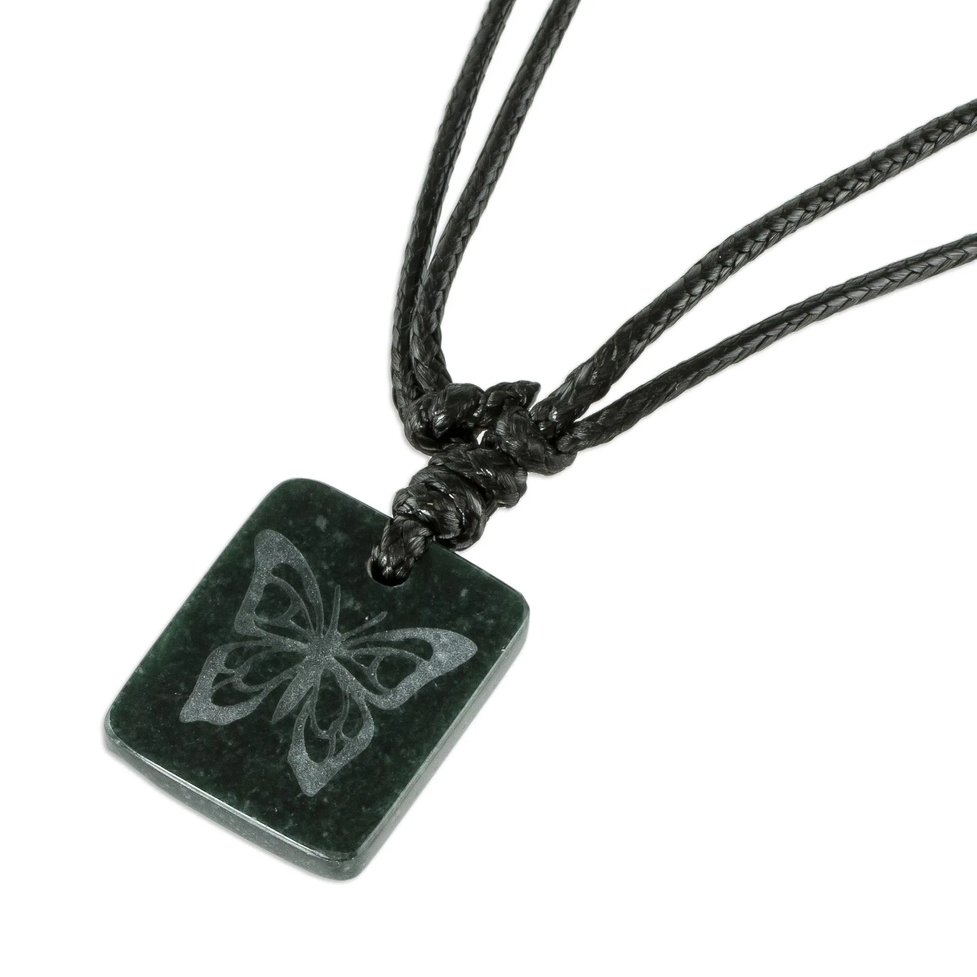 Black Jade Butterfly Pendant Necklace from Guatemala - Mayan Butterfly | NOVICA