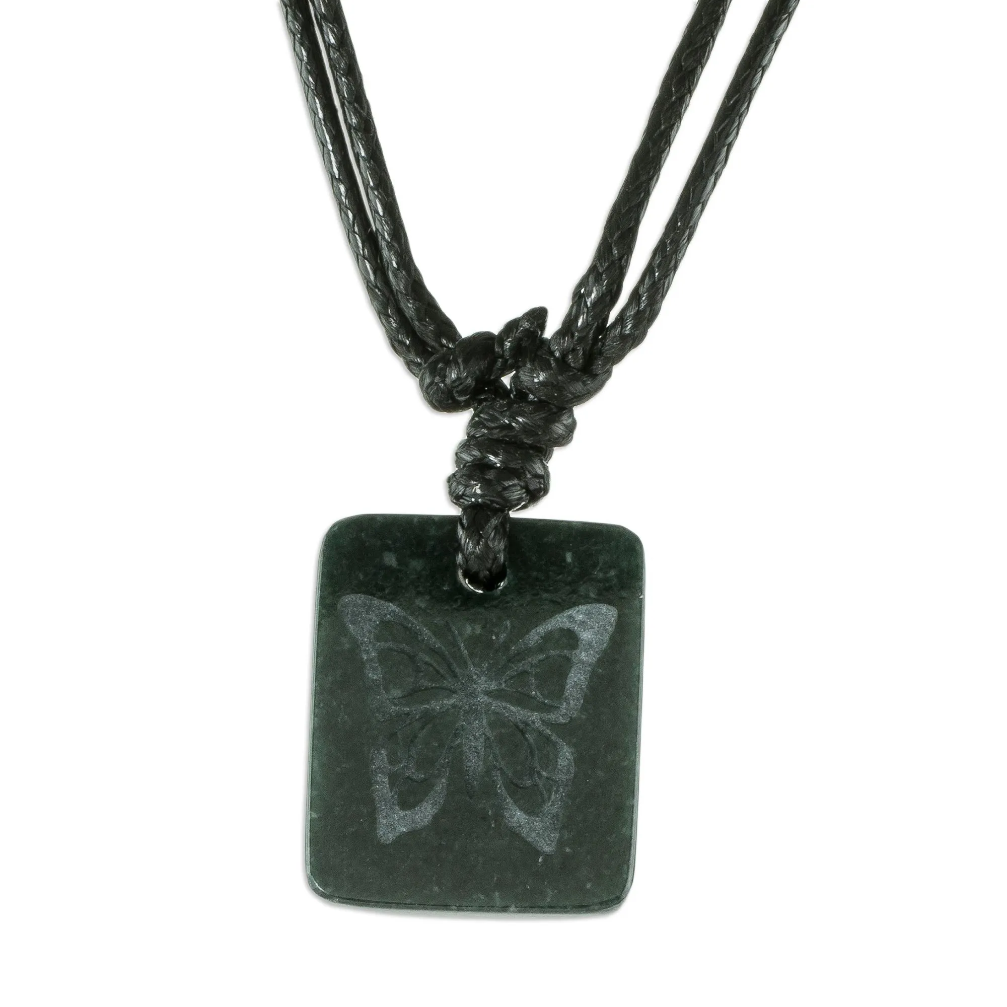 Black Jade Butterfly Pendant Necklace from Guatemala - Mayan Butterfly | NOVICA