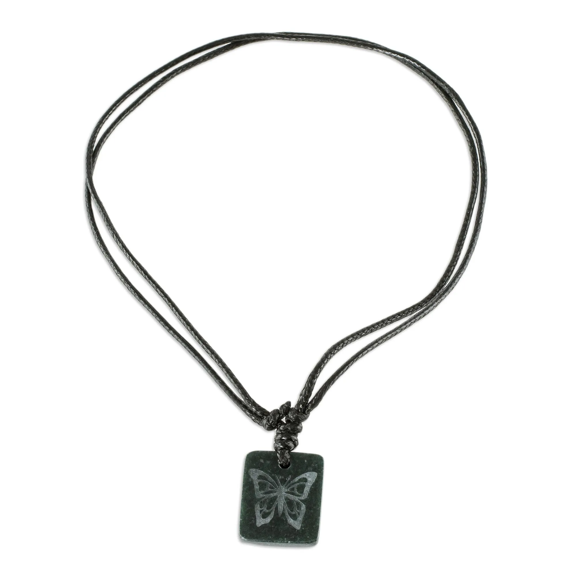 Black Jade Butterfly Pendant Necklace from Guatemala - Mayan Butterfly | NOVICA