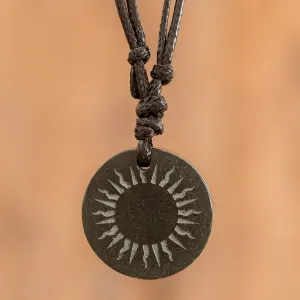 Black Jade Sun Pendant Necklace from Guatemala - Mayan Sunlight | NOVICA