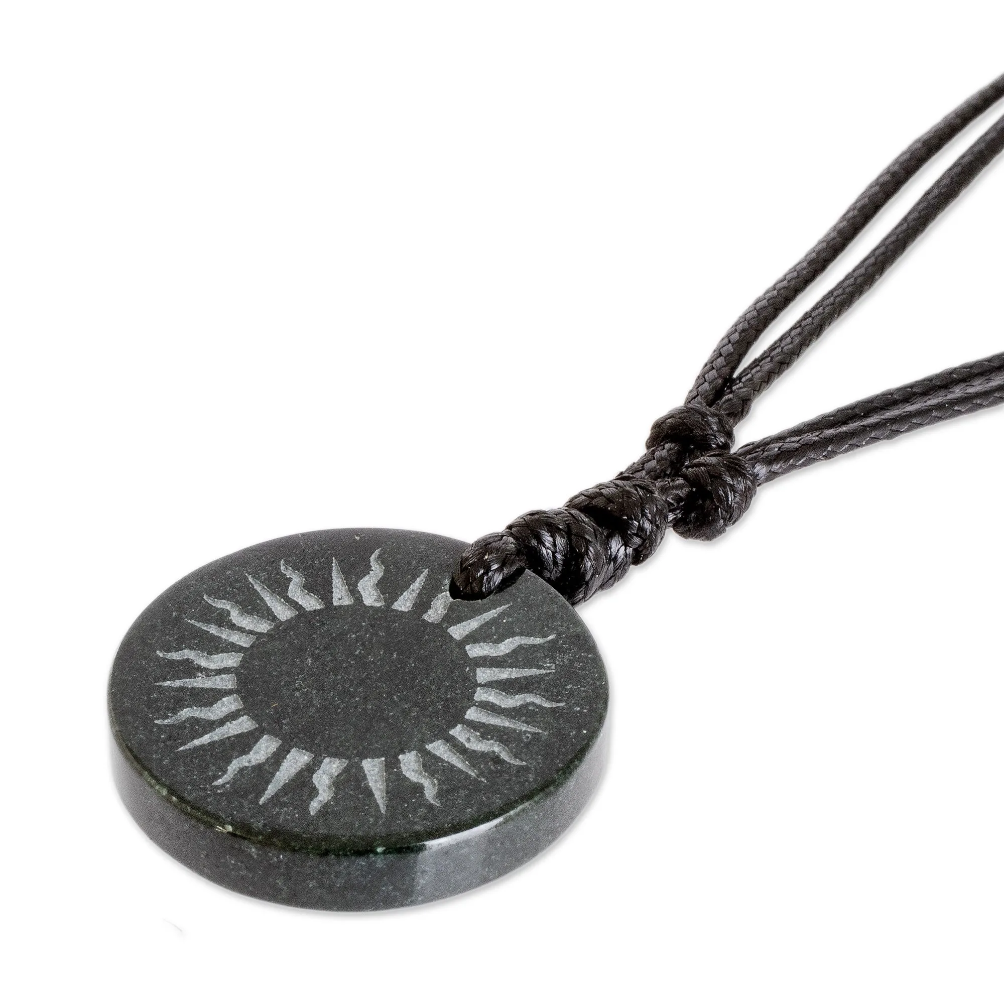 Black Jade Sun Pendant Necklace from Guatemala - Mayan Sunlight | NOVICA