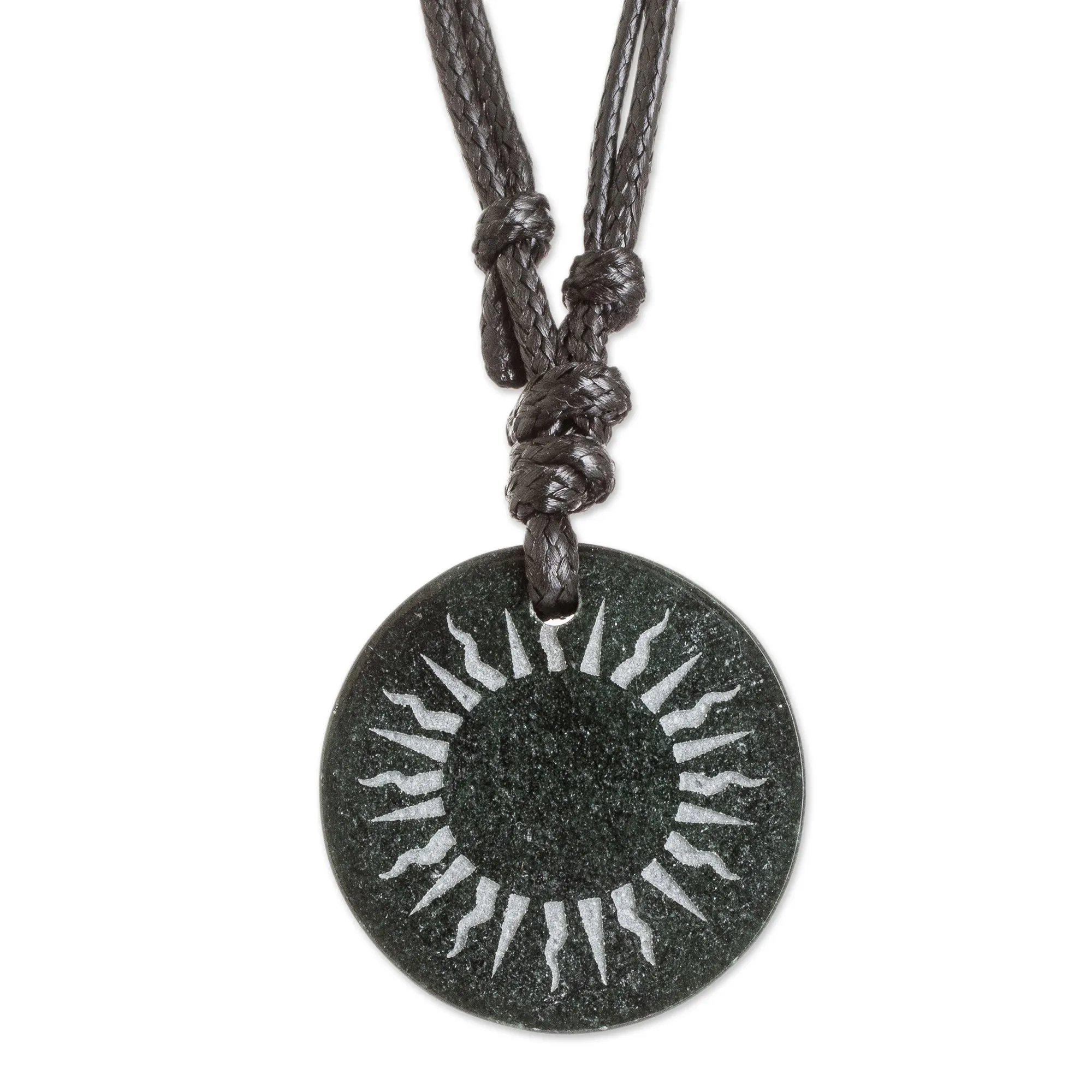 Black Jade Sun Pendant Necklace from Guatemala - Mayan Sunlight | NOVICA