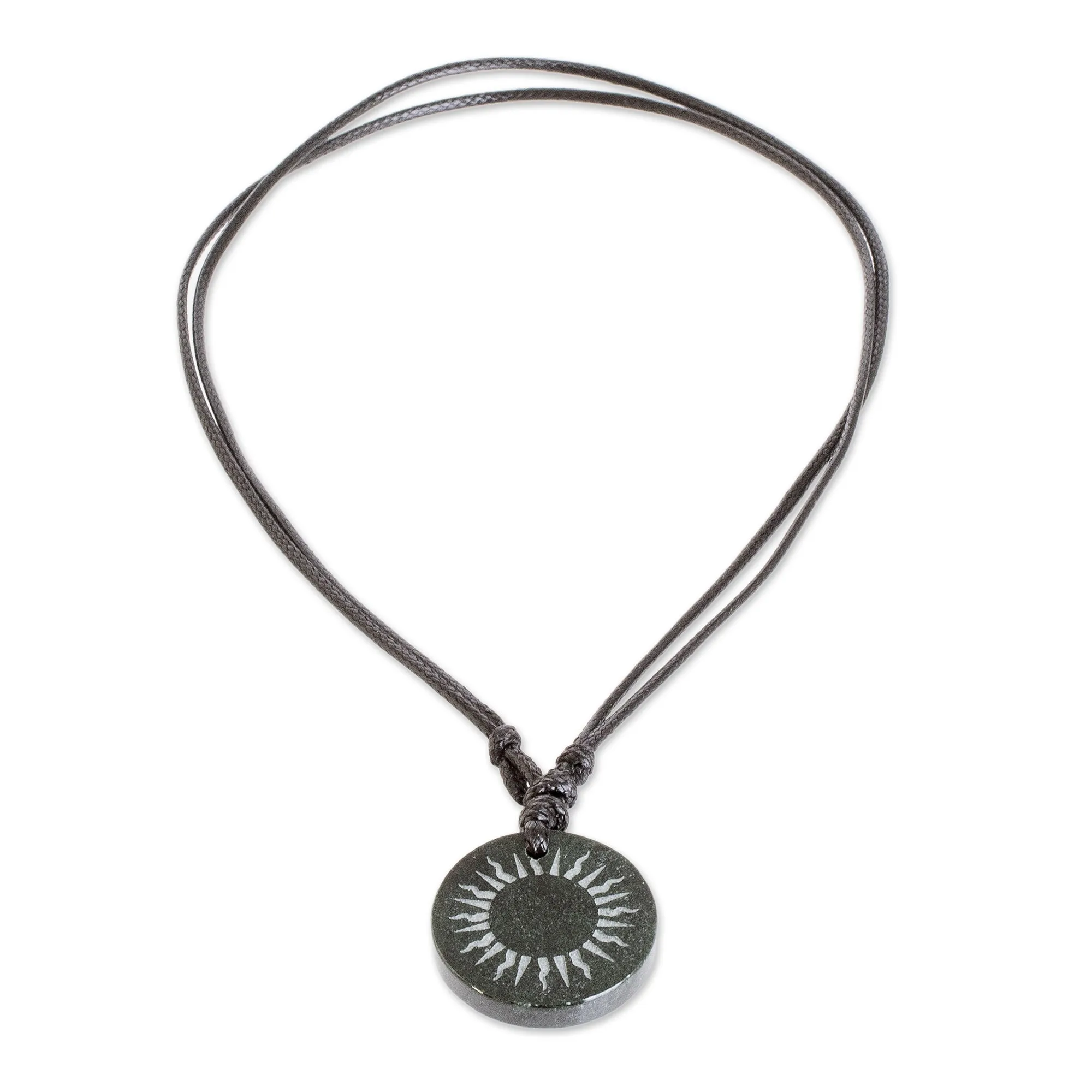 Black Jade Sun Pendant Necklace from Guatemala - Mayan Sunlight | NOVICA