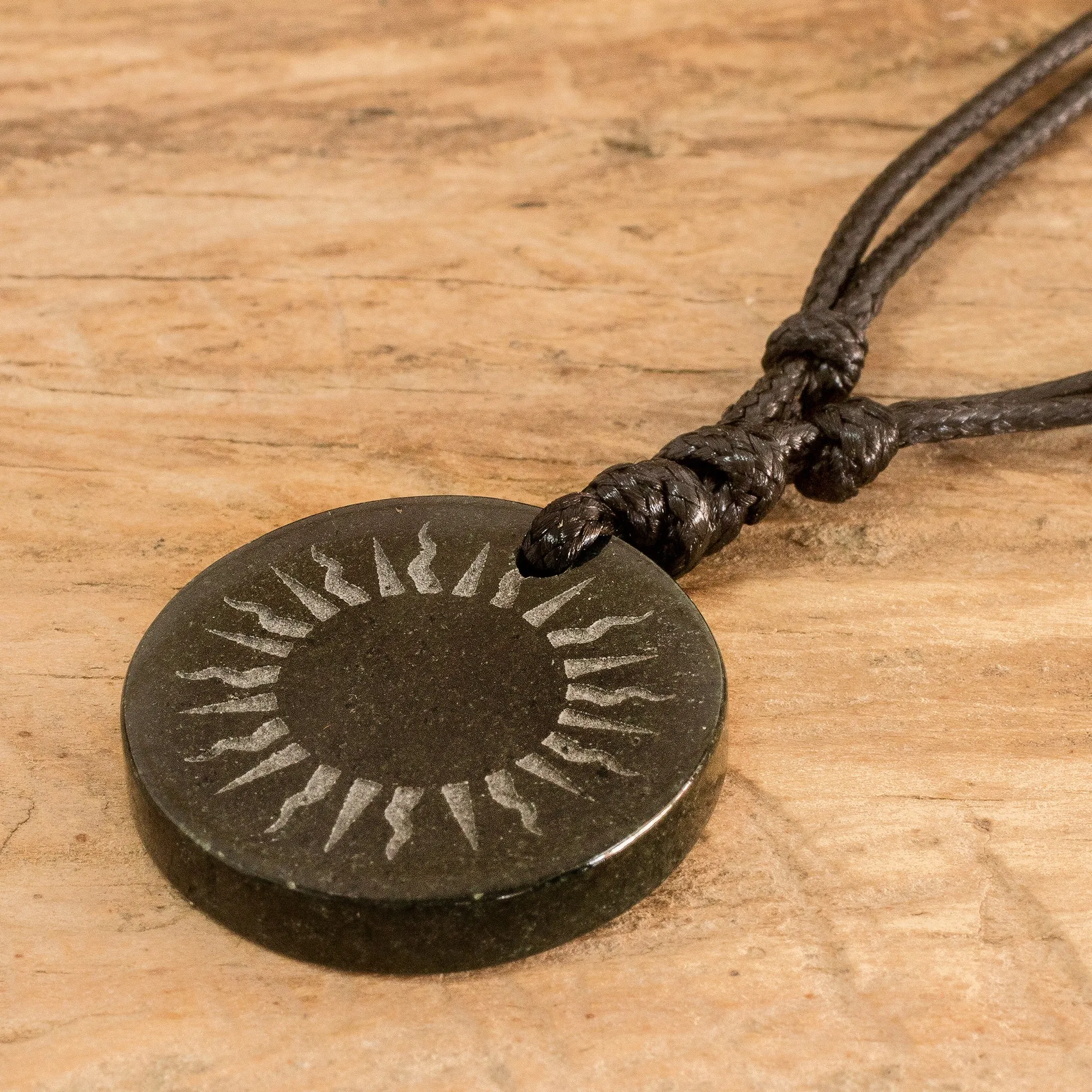 Black Jade Sun Pendant Necklace from Guatemala - Mayan Sunlight | NOVICA