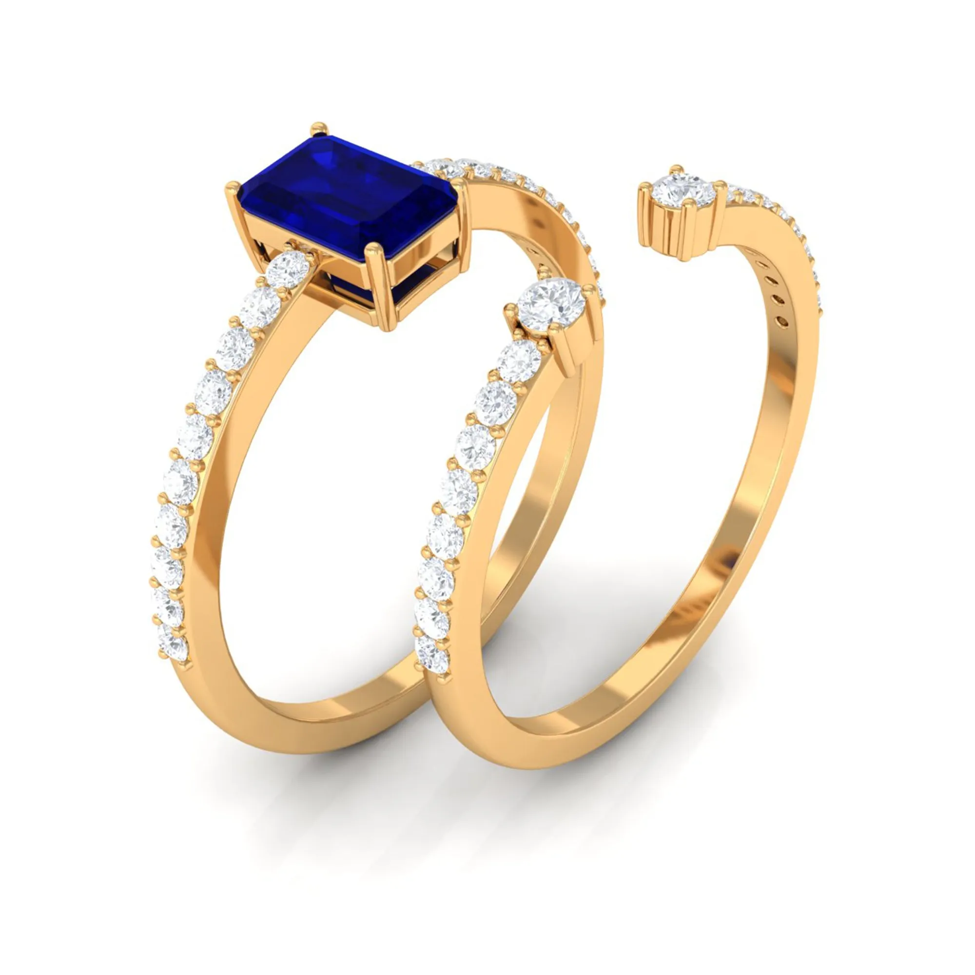 Blue Sapphire and Diamond Ring Set