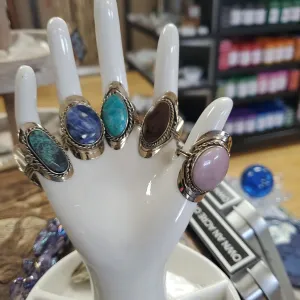 Boho Pewter Gemstone Rings - Adjustable