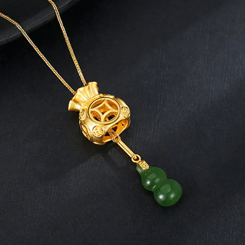 Buddha Stones  Auspicious Feng Shui Money Bag Jade Pendant Necklace