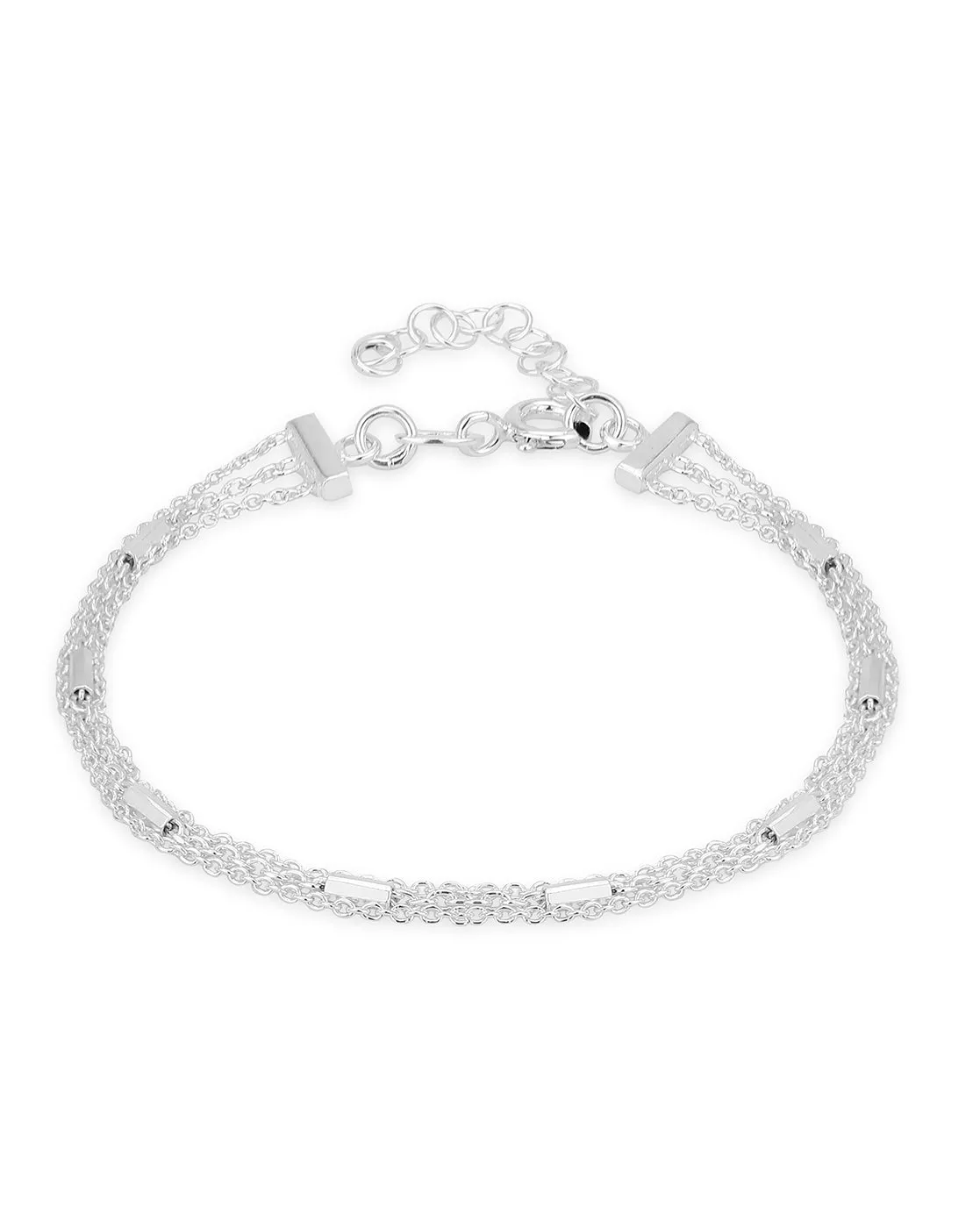 Carlton London 925 Sterling Silver Silver Rhodium Plated  Multistranded Bracelet