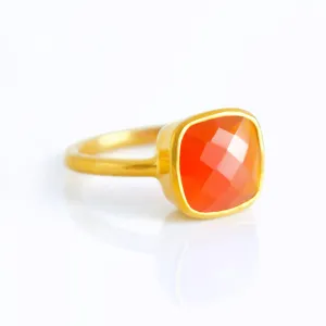 Carnelian Cushion Bezel Set ring