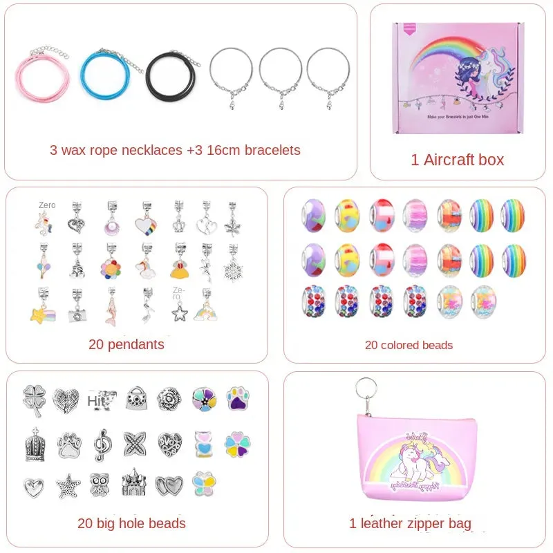 Cartoon Unicorn Children Crystal Creative DIY Handmade Bracelet Wax Rope Necklace