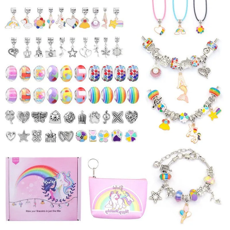 Cartoon Unicorn Children Crystal Creative DIY Handmade Bracelet Wax Rope Necklace