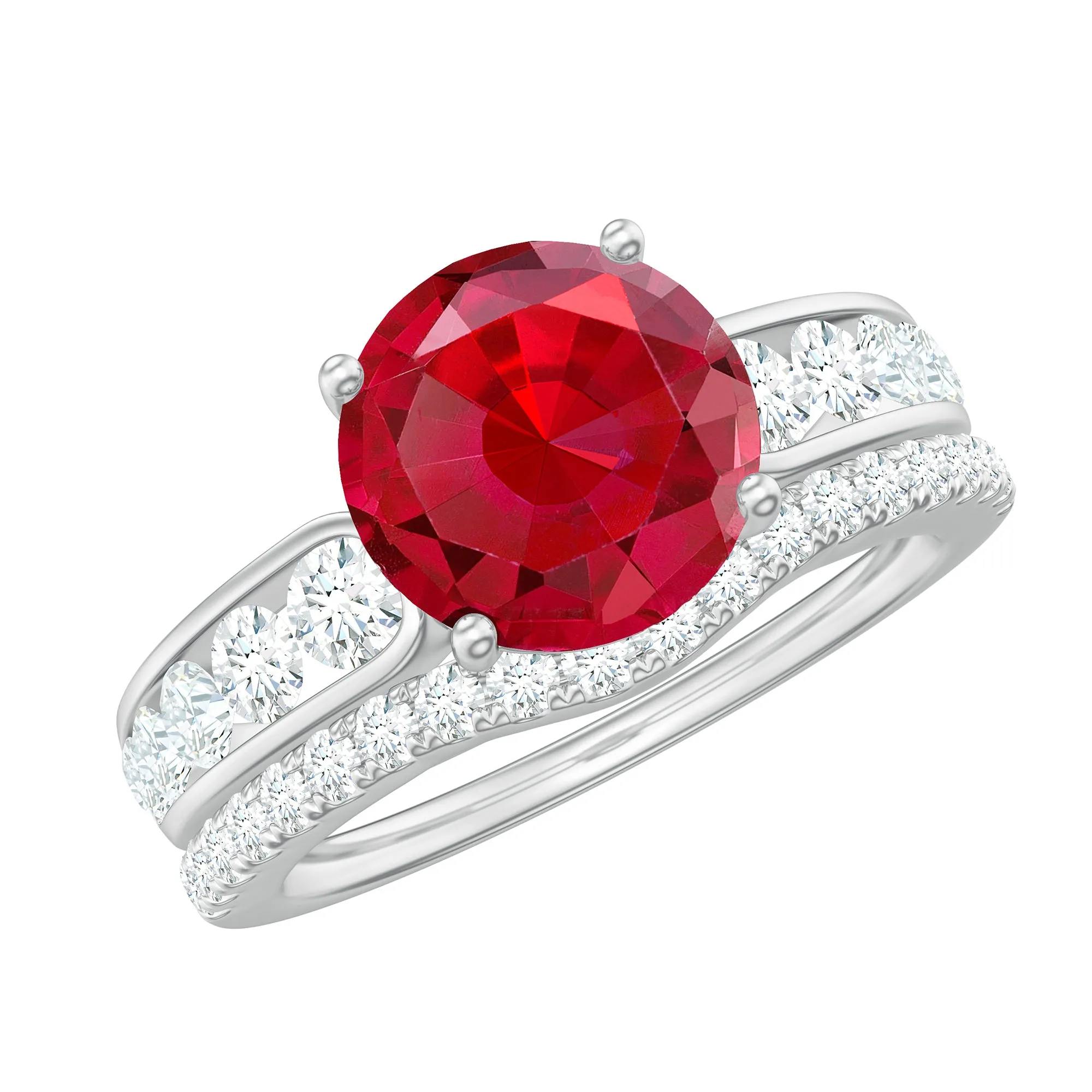 Certified Lab Grown Ruby And Moissanite Engagement Ring Set