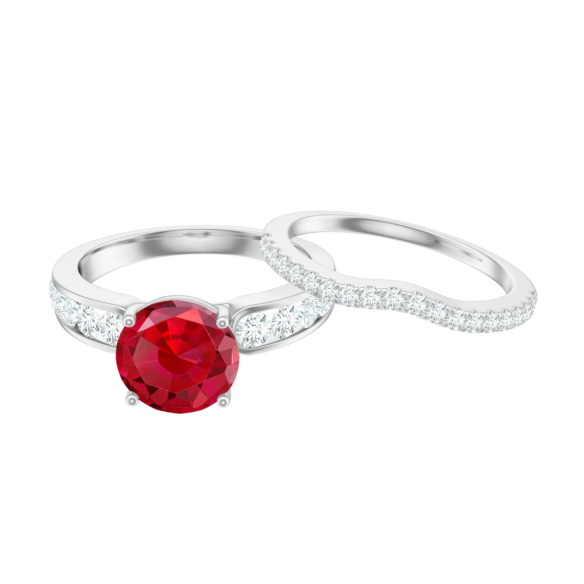 Certified Lab Grown Ruby And Moissanite Engagement Ring Set