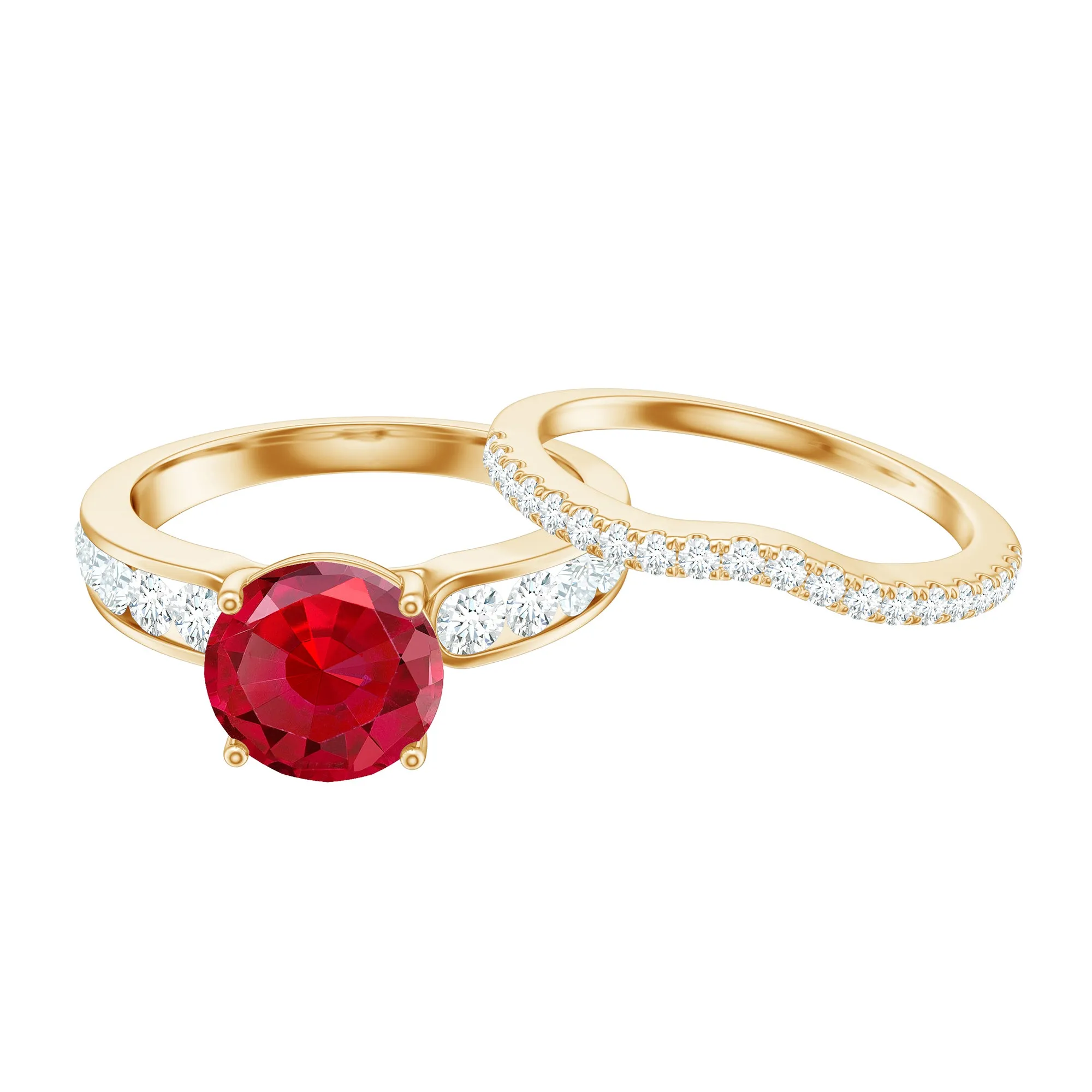 Certified Lab Grown Ruby And Moissanite Engagement Ring Set