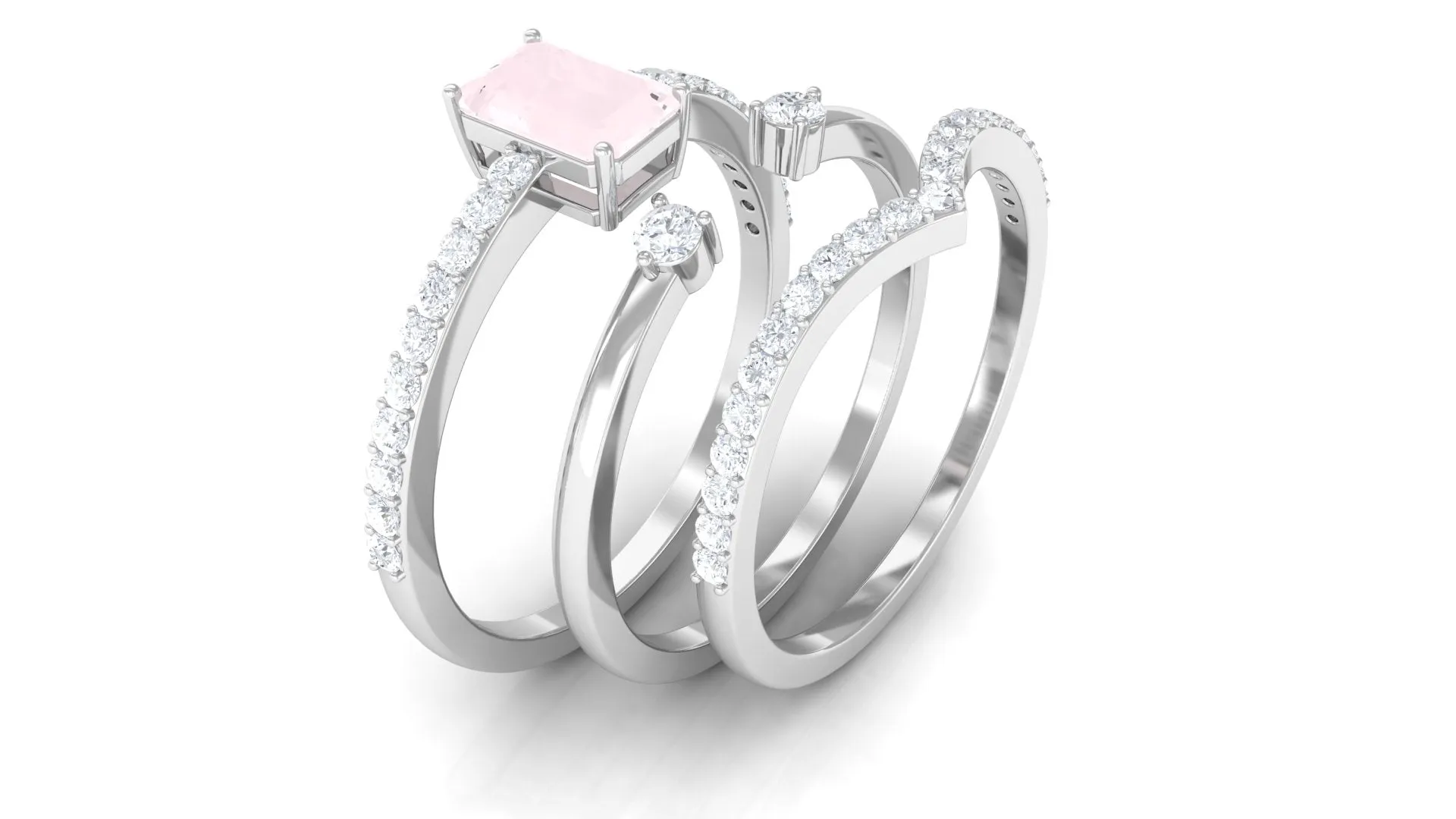 Certified Rose Quartz and Diamond Ring Set