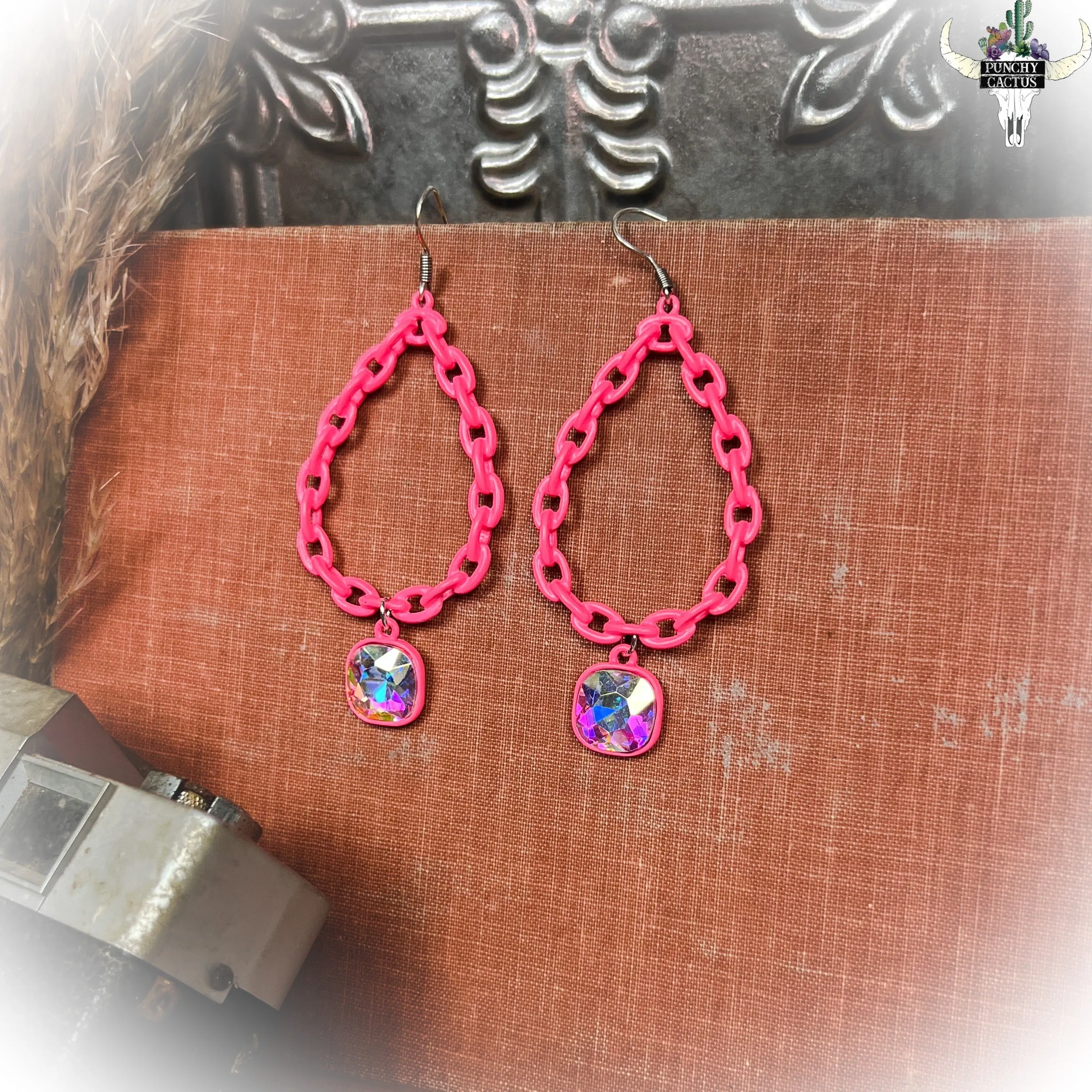 Chain Earrings - Hot Pink