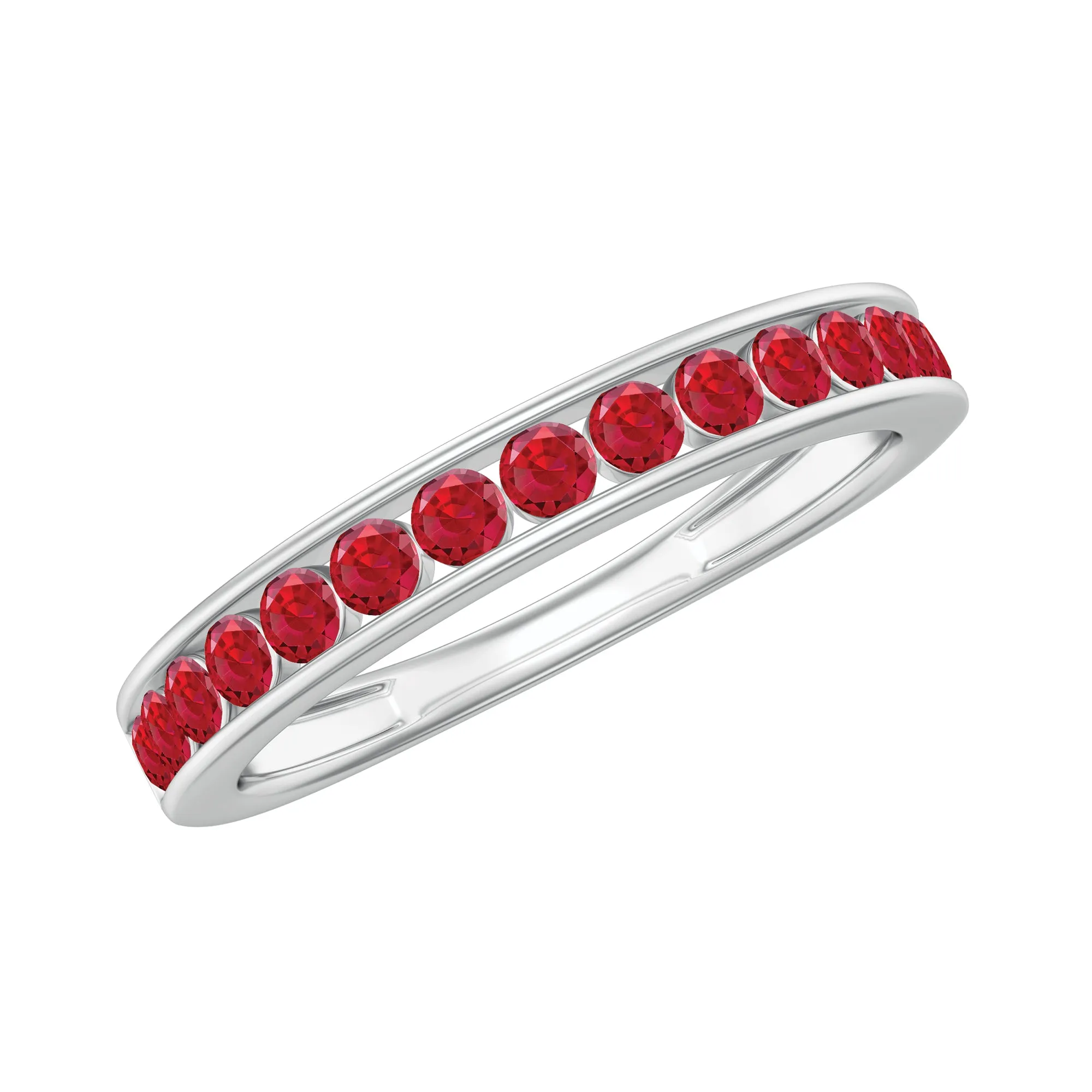 Channel Set Round Lab-Created Ruby Half Eternity Ring