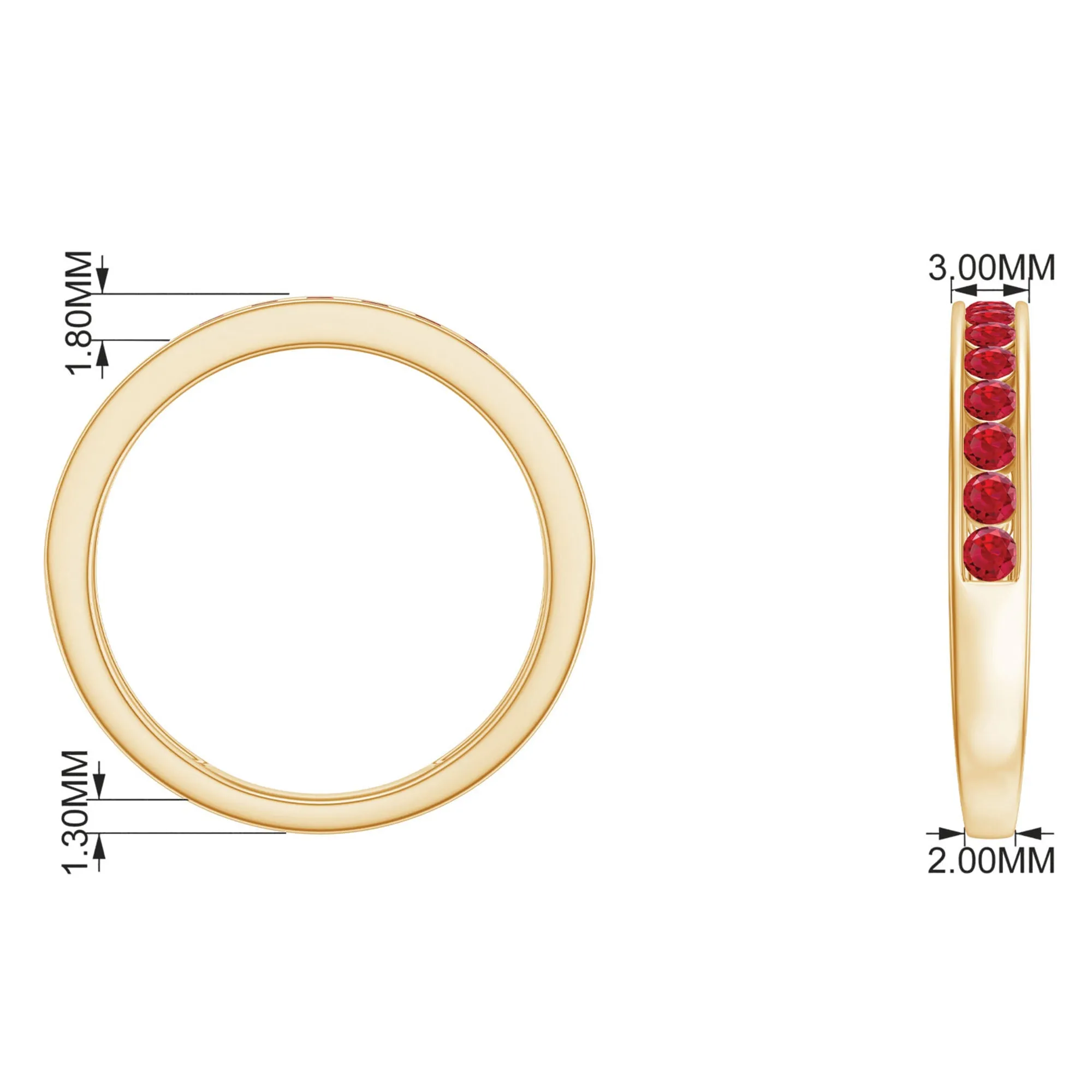 Channel Set Round Lab-Created Ruby Half Eternity Ring