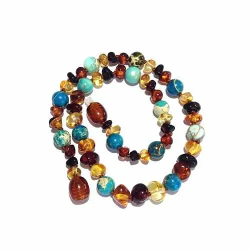 Child Autumn Rain Jasper and Rainbow Mixed Baltic Amber Necklace