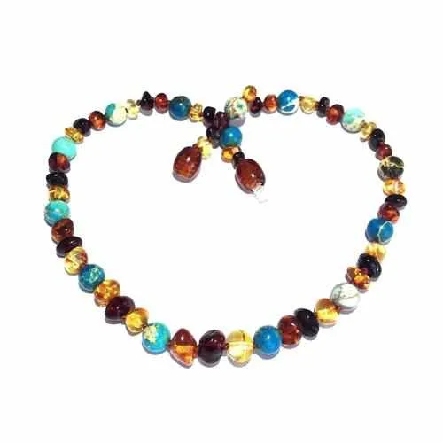 Child Autumn Rain Jasper and Rainbow Mixed Baltic Amber Necklace