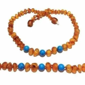 Child Bluebird Raw Honey Blue Turquoise Howlite Baltic Amber Necklace