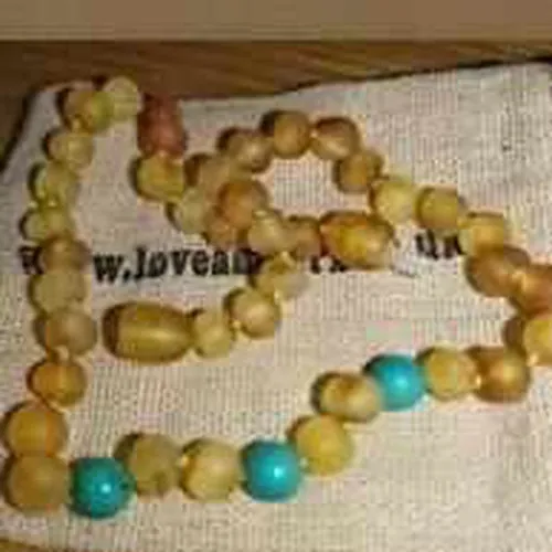 Child Bluebird Raw Honey Blue Turquoise Howlite Baltic Amber Necklace