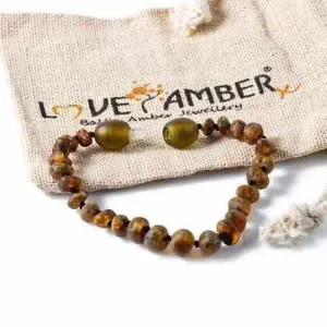 Child Enchanted Raw Green Baltic Amber Anklet Bracelet