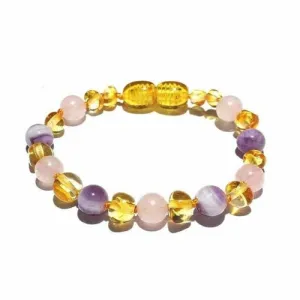 Child Tara Amethyst Purple Rose Quartz Gemstones Baltic Amber Anklet Bracelet