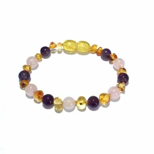 Child Tara Amethyst Purple Rose Quartz Gemstones Baltic Amber Anklet Bracelet