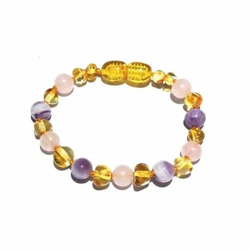 Child Tara Amethyst Purple Rose Quartz Gemstones Baltic Amber Anklet Bracelet